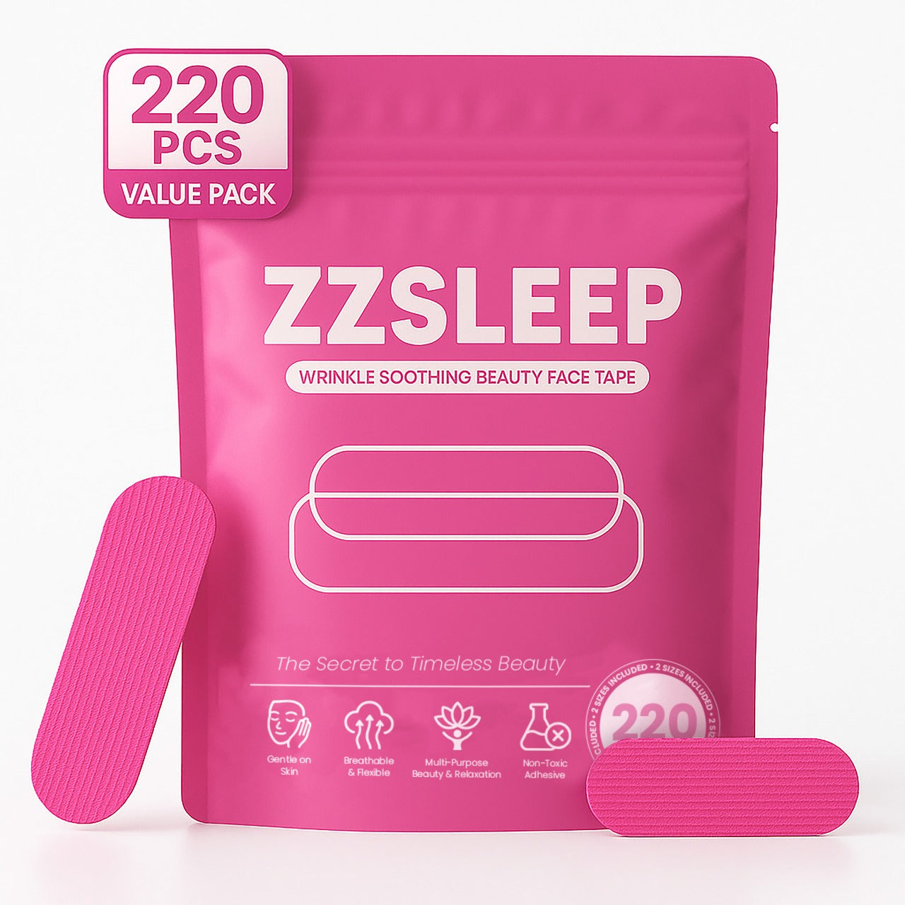 ZZSLEEP Face Tape — Overnight Anti-Wrinkle Patches for Forehead & Smile Lines, Infused with Collagen, Vitamin E & B, Aloe Vera Extract
