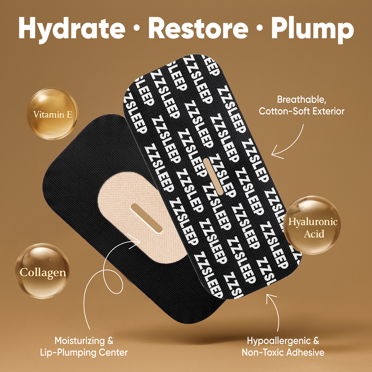 ZZSLEEP Restore Hydrating Mouth Tape – Collagen + Hyalaraunic Acid + Vitamin E Infused