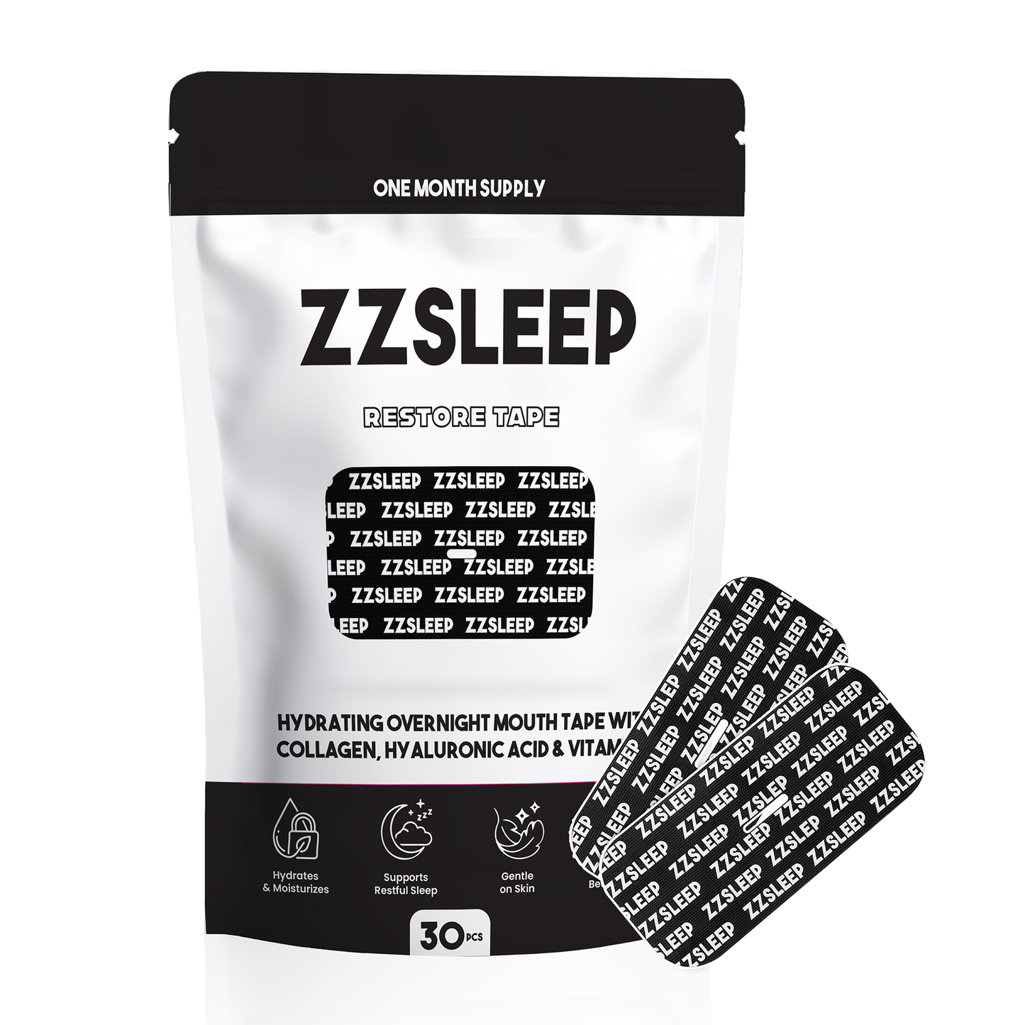 ZZSLEEP Restore Hydrating Mouth Tape – Collagen + Hyalaraunic Acid + Vitamin E Infused