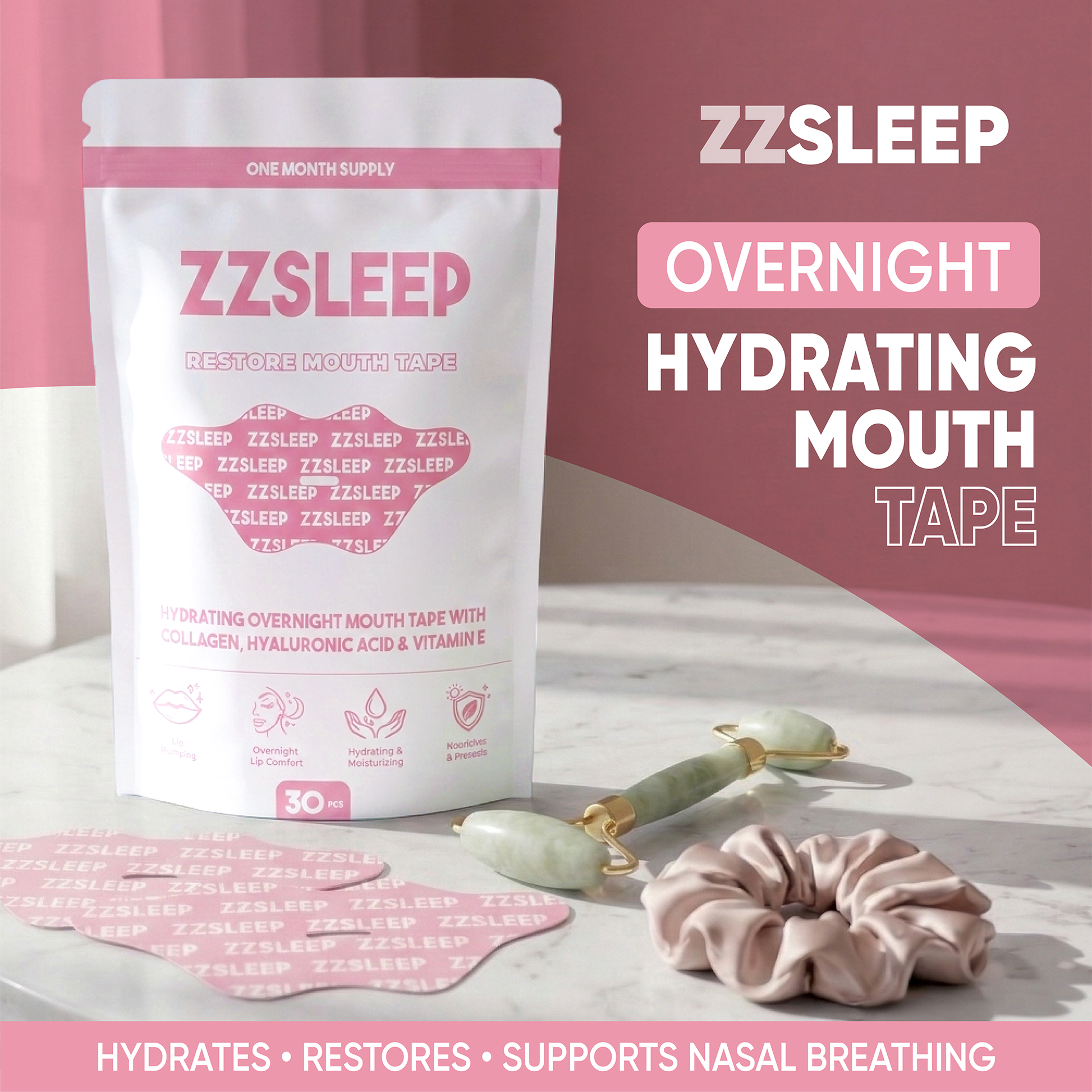 ZZSLEEP Restore Hydrating Mouth Tape – Collagen + Hyalaraunic Acid