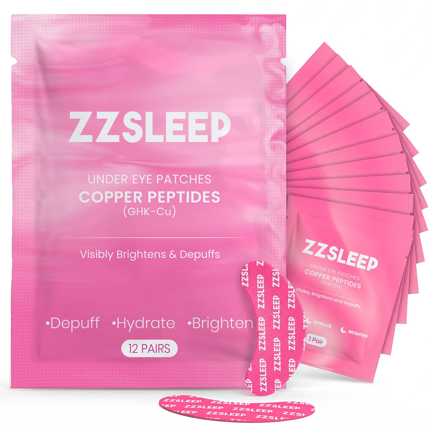 ZZSLEEP Under Eye Patches with GHK-Cu Copper Peptides, Caffeine & Hyaluronic Acid – Hydrating Under Eye Masks for Puffy Eyes, Dark Circles & Fine Lines – 12 Pairs