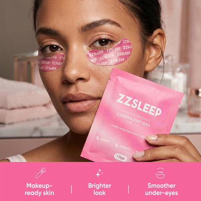 ZZSLEEP Under Eye Patches with GHK-Cu Copper Peptides, Caffeine & Hyaluronic Acid – Hydrating Under Eye Masks for Puffy Eyes, Dark Circles & Fine Lines – 12 Pairs