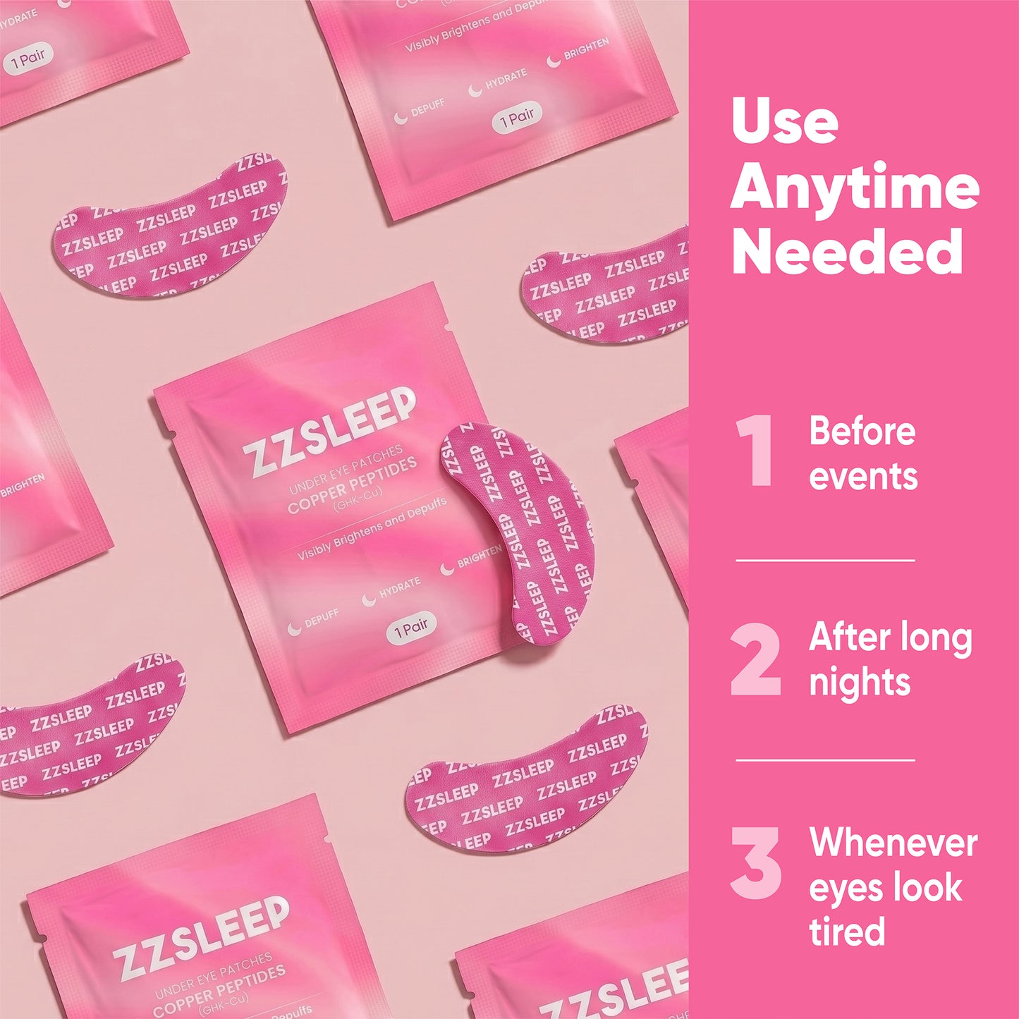ZZSLEEP Under Eye Patches with GHK-Cu Copper Peptides, Caffeine & Hyaluronic Acid – Hydrating Under Eye Masks for Puffy Eyes, Dark Circles & Fine Lines – 12 Pairs