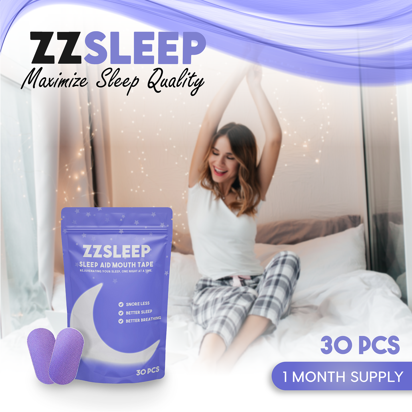 ZZSLEEPTAPE - Purple Breathable Tape with Lavender Scent, Gentle Adhesion, Pain-Free Removal, Hypoallergenic & Skin-Friendly, Athletic, Sports Premium Silk Tape